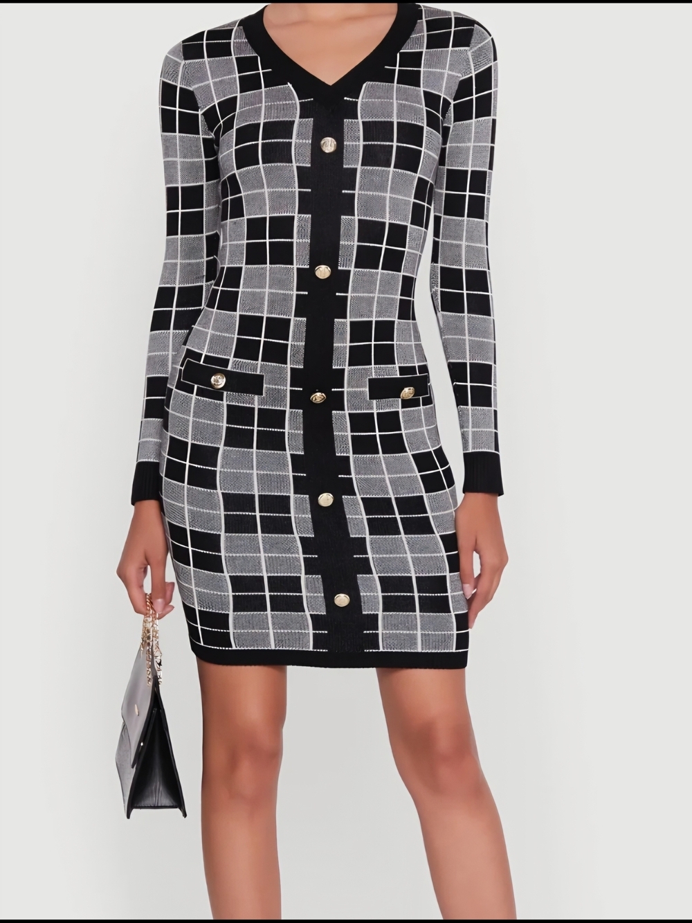 Trendy Threads Windowpane Plaid Knit Cardigan Mini Sweater Dress - Size M